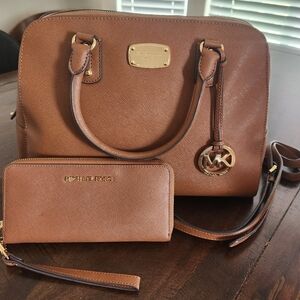 Michael Kors Large Saffiano Leather Satchel and Wallet Bundle